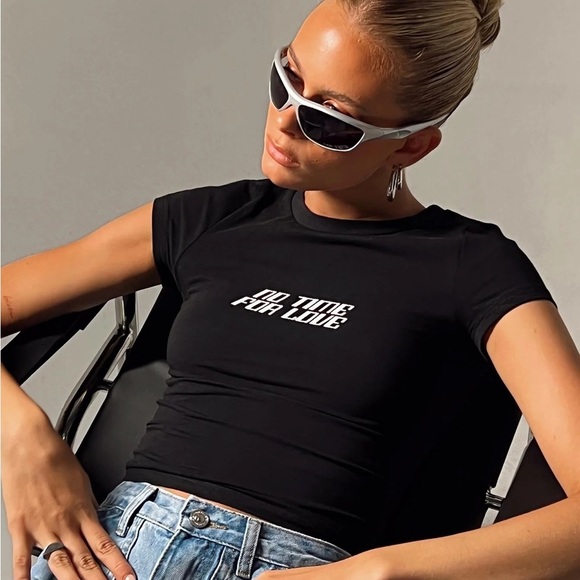 Princess Polly No Time For Love Black Tee - Picture 1 of 10